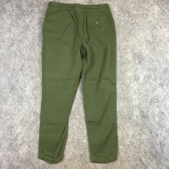 Time Tru Pants 0 2 XS Olive Green Solid Mid Rise Pull On Cuffed Crop Loose Army - Picture 13 of 14